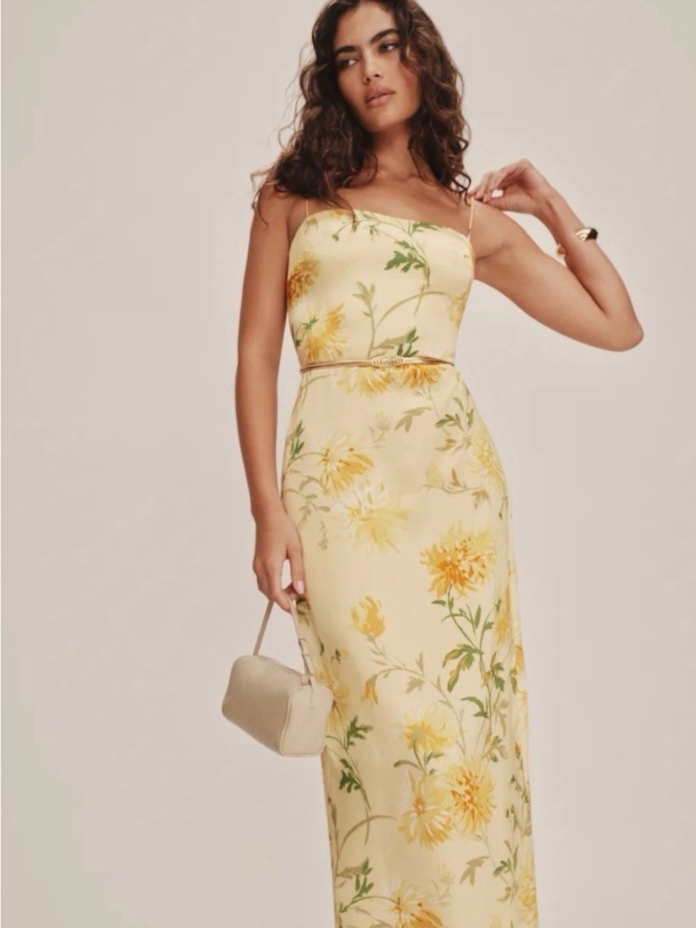 Reformation Frankie Silk Yellow Floral Maxi Dress